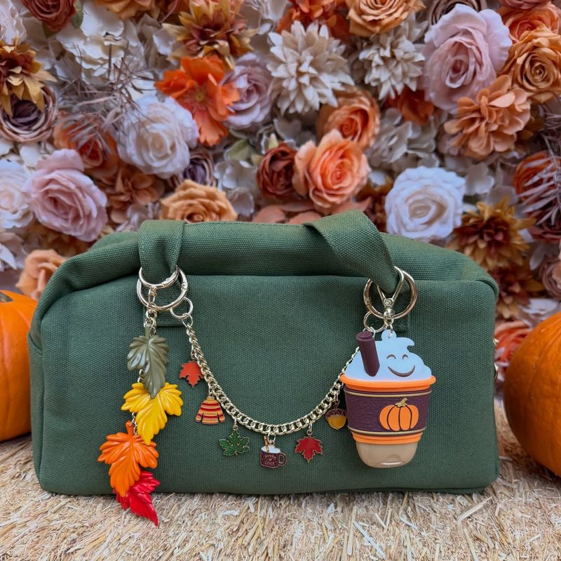 Fall purse chain with autumn leaves and a pumpkin latte charm